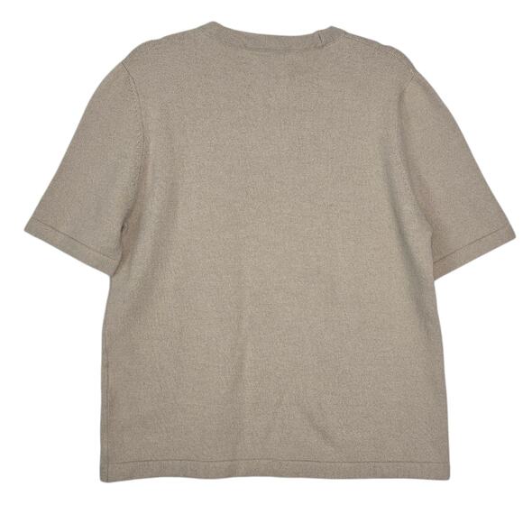 Lauren Manoogian Tan Short Sleeve Boxy Sweater Baby Alpaca Wool Made in Peru M - Picture 2 of 6